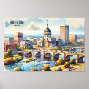 Richmond Virginia Famous Travel Places Aquarell Poster