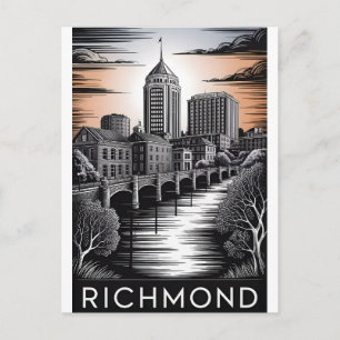 Richmond Virginia Skyline Schwarz Weiß Holzschnitt Feiertagspostkarte