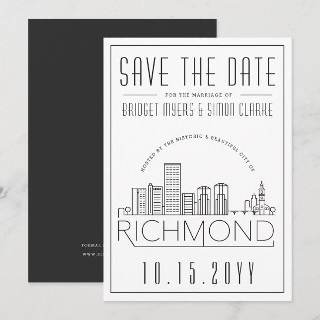 Richmond Wedding | Stilisierte Skyline Save the Da Einladung (Vorne/Hinten)
