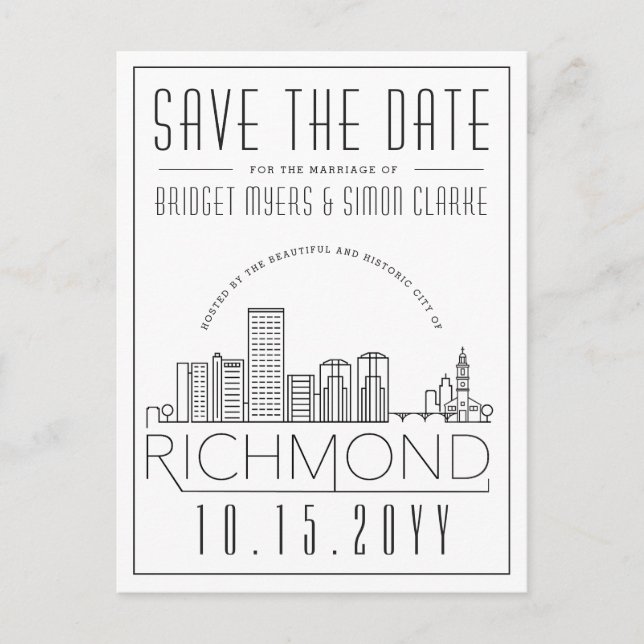 Richmond Wedding | Stilisierte Skyline Save the Da Postkarte (Vorderseite)