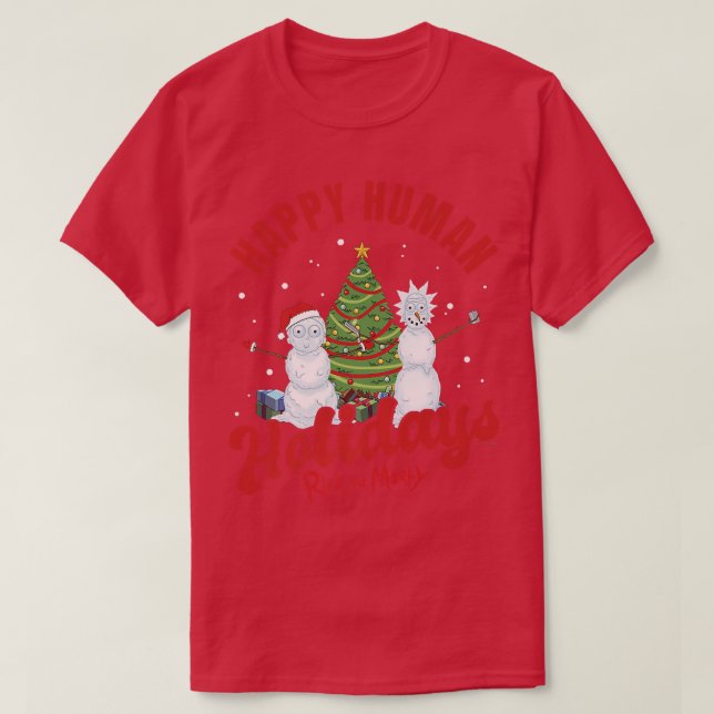 Rick and Morty Christmas Happy Human Holidays Cele T-Shirt (Design vorne)