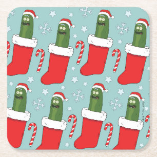 Rick and Morty Christmas Pickle Rick Pattern Rechteckiger Pappuntersetzer