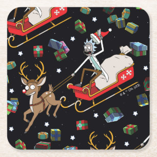 Rick and Morty Christmas Reindeer Sleigh Pattern Rechteckiger Pappuntersetzer