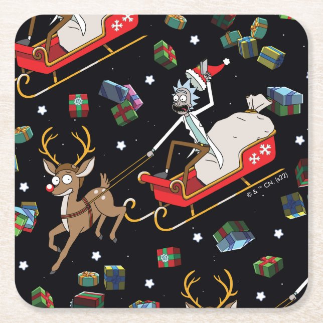 Rick and Morty | Christmas Reindeer Sleigh Pattern Rechteckiger Pappuntersetzer (Vorderseite)