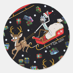 Rick and Morty Christmas Reindeer Sleigh Pattern Runder Aufkleber
