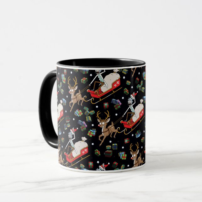 Rick and Morty Christmas Reindeer Sleigh Pattern Tasse (Vorderseite Links)
