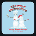 Rick and Morty Snowmen Season’s Greetings Quadratischer Aufkleber<br><div class="desc">Celebrate Rickmas with this festive snowmen Rick and Morty graphic that reads: "Season's Greetings. Happy Human Holidays."</div>