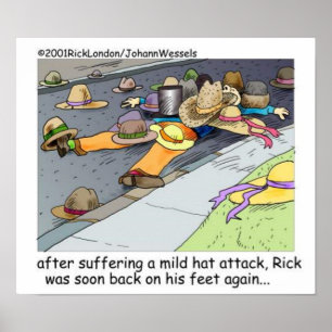 Rick leidet unter einem Cartoon-Poster mit einem H Poster