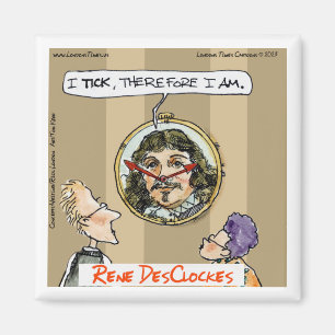 Rick London Cartoon Descartes Clock Comic Magnet