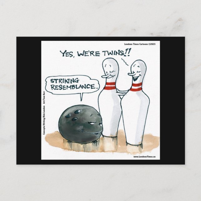 Rick London Cartoon Funny Bowling Comic Postkarte (Vorderseite)