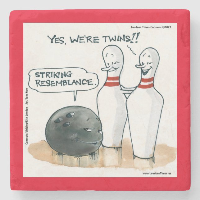 Rick London Cartoon Funny Bowling Comic Steinuntersetzer (Vorderseite)