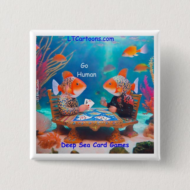 Rick London Fish Playing "Go Fish" Kartenspiel Com Button (Vorderseite)