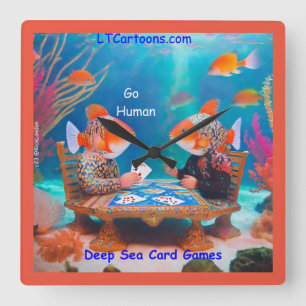 Rick London Fish Playing "Go Fish" Kartenspiel Com Quadratische Wanduhr