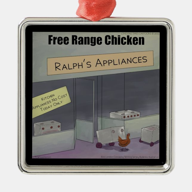 Rick London Funny Free Range Chicken Silbernes Ornament (Vorne)