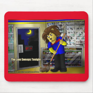 Rick London Funny "Lion Sweeps Tonight" Comic Mousepad