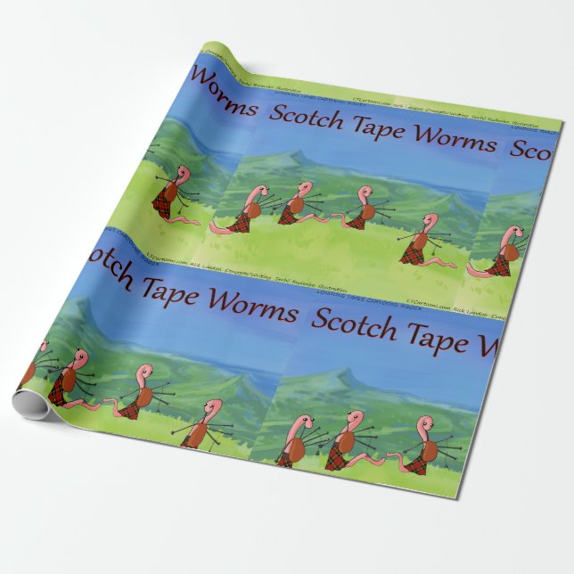 Rick London Funny Worms of Scotland Comic Geschenkpapier (Ungerollt)