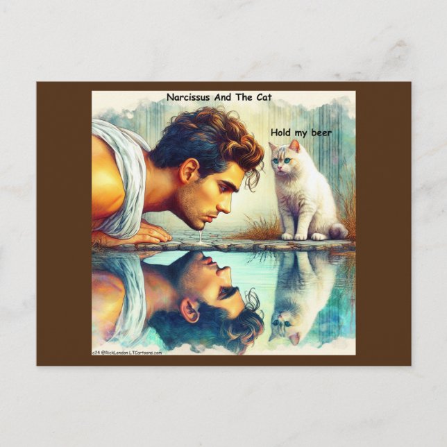 Rick London Narcissus & The Cat Funny Postkarte (Vorderseite)