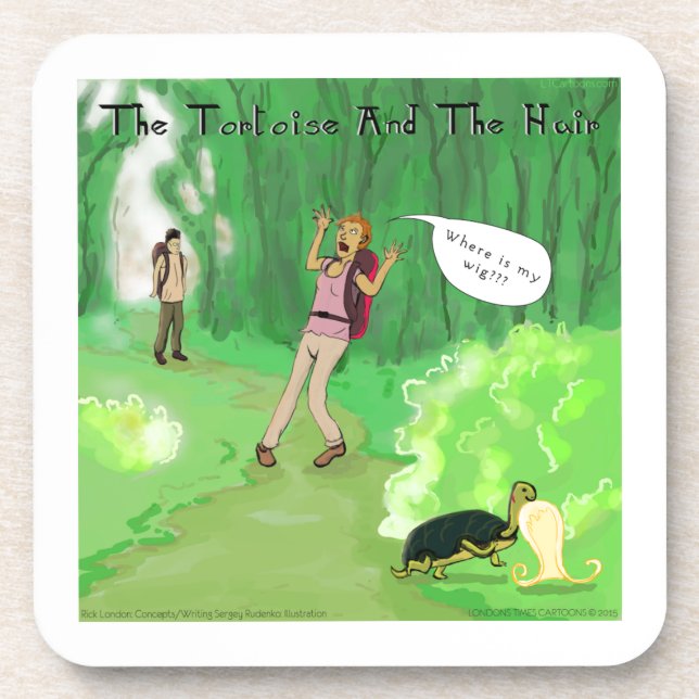 Rick London Turtle und das Wig Hair Funny Getränkeuntersetzer (Vorderseite)