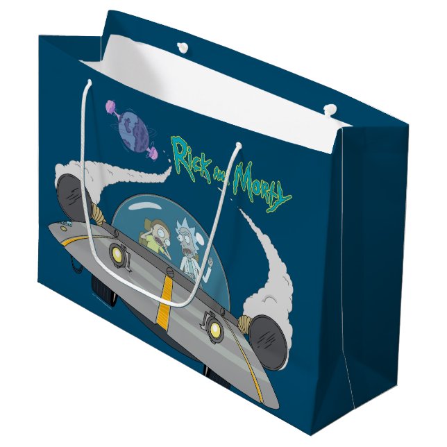 RICK UND MORTY™ | Abfliegen im Raumschiff Große Geschenktüte (Vorderseite Schrägansicht)
