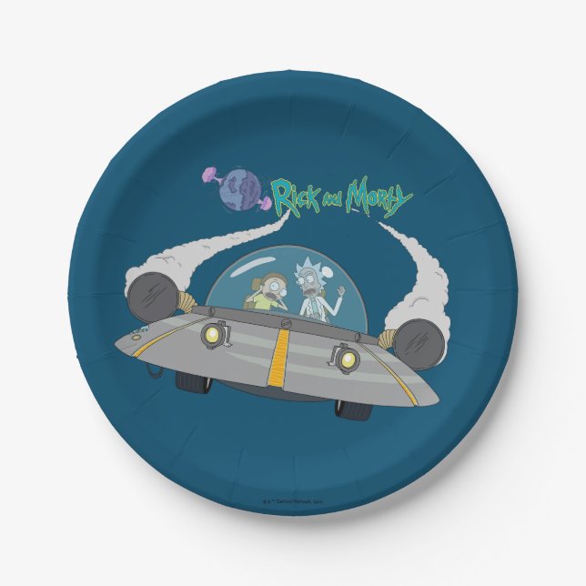 RICK UND MORTY™ | Abfliegen im Raumschiff Pappteller (Vorderseite)