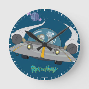 RICK UND MORTY™   Abfliegen im Raumschiff Runde Wanduhr