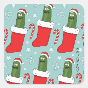 Rick und Morty   Christmas Pickle Rick Pattern Quadratischer Aufkleber