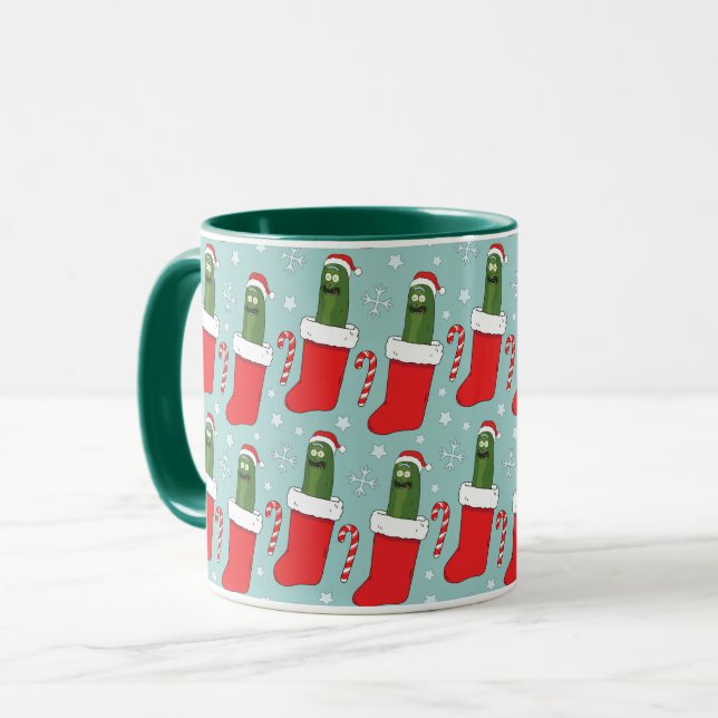 Rick und Morty | Christmas Pickle Rick Pattern Tasse (Vorderseite Links)