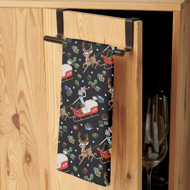 Rick und Morty | Christmas Reindeer Sleigh Pattern Geschirrtuch (Drittel gefaltet)