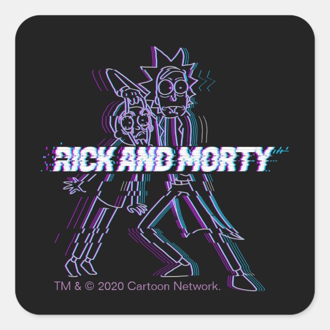 RICK UND MORTY™ | Glitched Rick and Morty Quadratischer Aufkleber (Vorderseite)