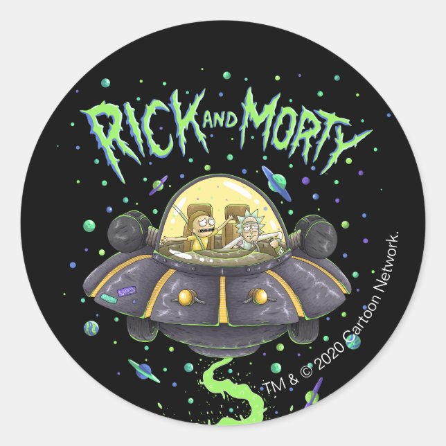 RICK UND MORTY™ | Illustriert Space Flight Graphic Runder Aufkleber (Vorderseite)