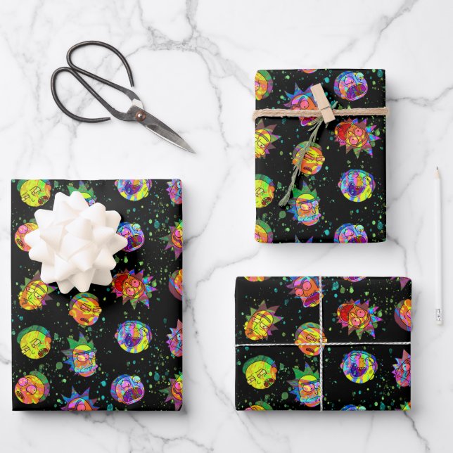 RICK UND MORTY™ | Psychedelisches Muster Geschenkpapier Set (Vorderseite)