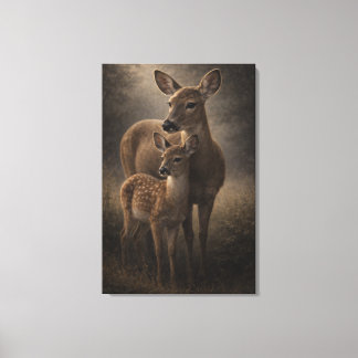 Ricke und Hirschkalb | Wildtier Kunst | Gespannt Leinwanddruck