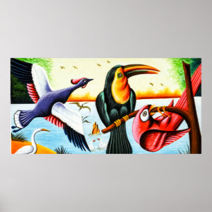 Rickshaw-Kunst-Vögel Poster