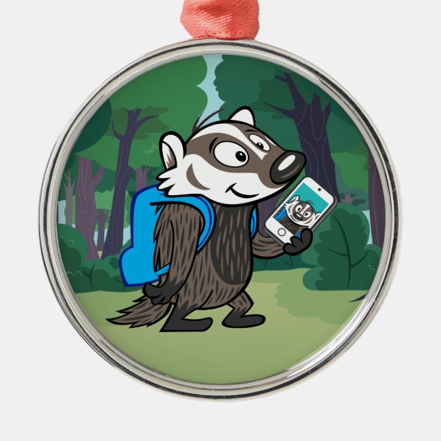 Ricky Raccoon| Boomer Badger Selfie Ornament Aus Metall (Vorne)