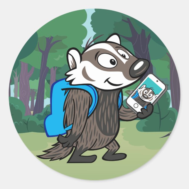 Ricky Raccoon Boomer Badger Selfie Runder Aufkleber (Vorderseite)