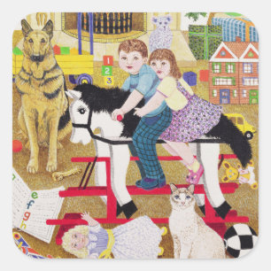 Ride-a-Cock-Horse Quadratischer Aufkleber