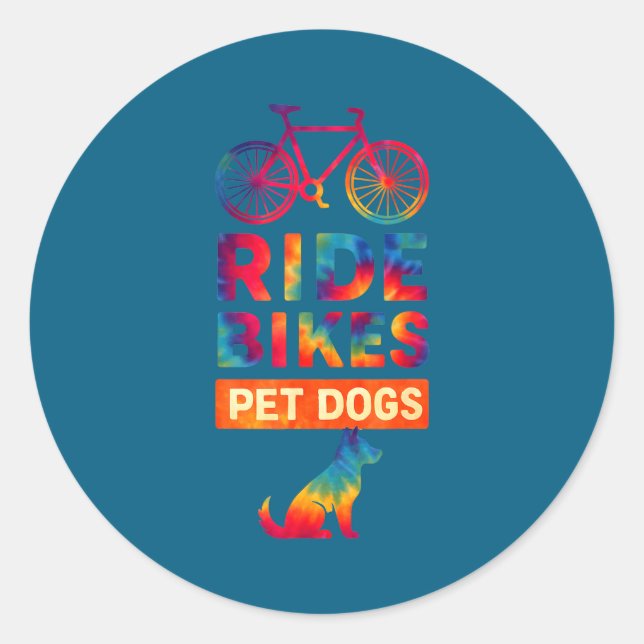 Ride Bikes Pet Dogs Bicycle Cycling Biking Dog Lov Runder Aufkleber (Vorderseite)