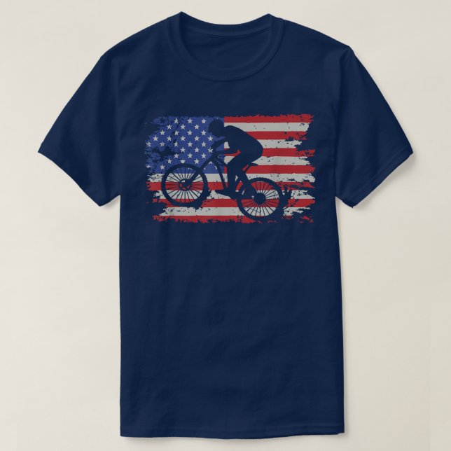 Ride Biking Cyclist USA Flag Fahrradfahrer T-Shirt (Design vorne)