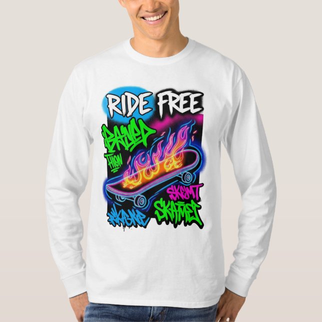 "Ride Free - Graffiti Style Skateboard Design" T-Shirt (Vorderseite)