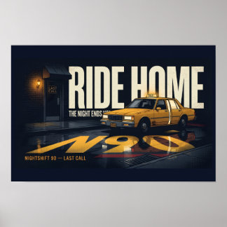 Ride Home Retro-Taxi-Nachtfahrt 18x12 Poster | Ni