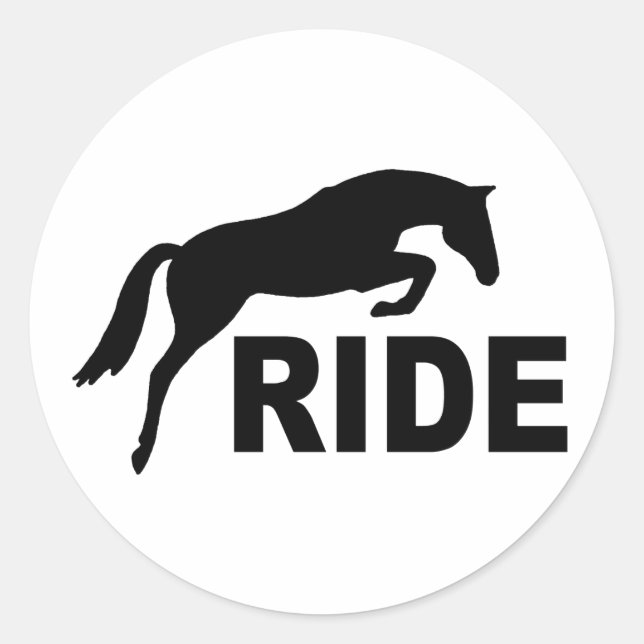 RIDE mit Sprungpferd (schwarz) Runder Aufkleber (Vorderseite)