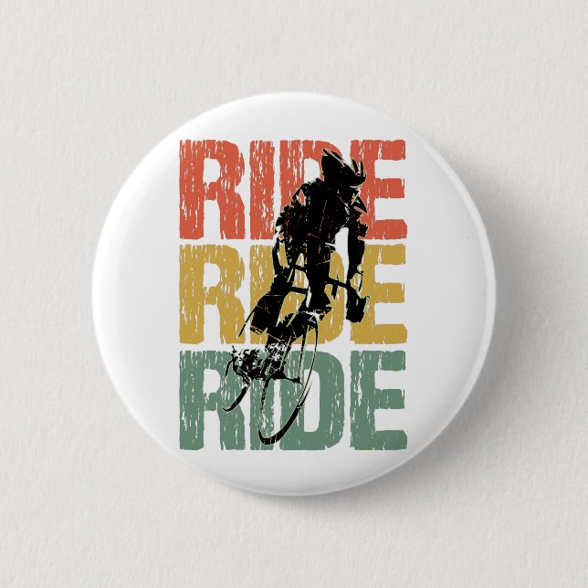 Ride Ride Vintager Radfahrer Button (Vorderseite)