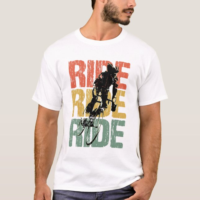 Ride Ride Vintager Radfahrer T-Shirt (Vorderseite)