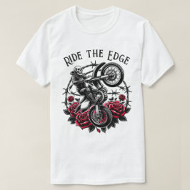 Ride the Edge" Motocross Skull & Rose Grafik T-Shirt
