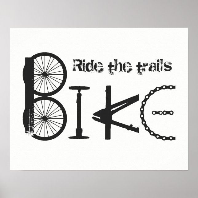 "Ride the Trails" Bike Word von Teilen Poster (Vorne)