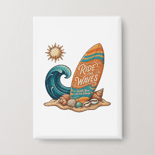 Ride the Waves Surfboard Illustration - Tropisch B Button