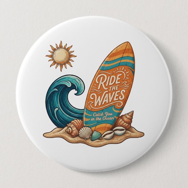 Ride the Waves Surfboard Illustration - Tropisch B Button (Vorderseite)