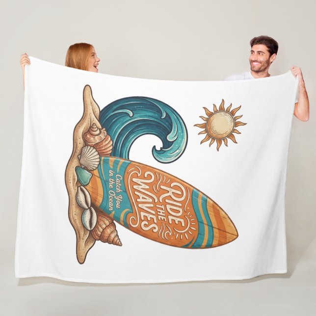 Ride the Waves Surfboard Illustration - Tropisch B Fleecedecke (Beispiel)