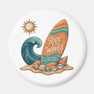 Ride the Waves Surfboard Illustration - Tropisch B Magnet