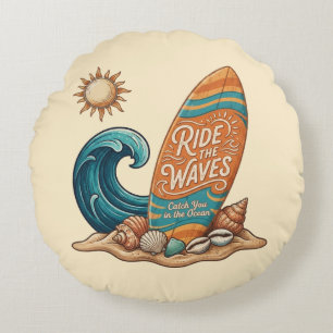 Ride The Waves - Vintage-Surf-Rund-Dekor Rundes Kissen